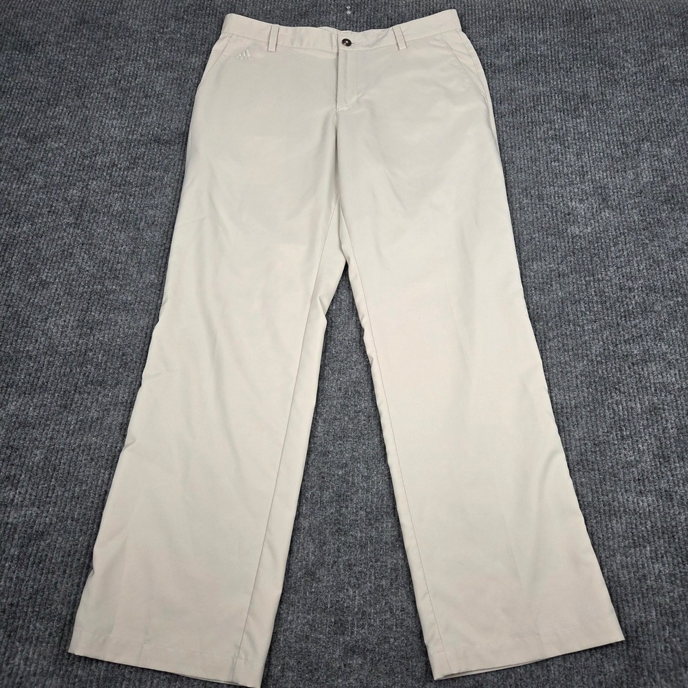 Adidas ClimaLite Mens Beige Golf‎ Pants Size 34x32 Athletic Fit Flat Front